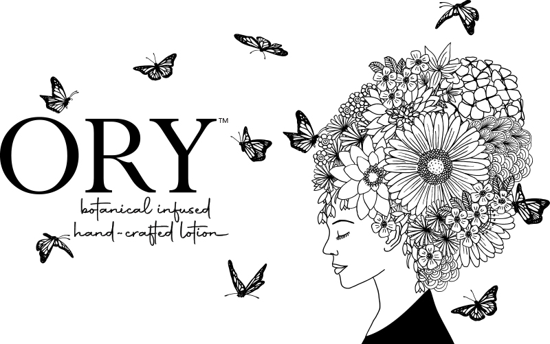 ORY Skincare logo with an illustrated woman formed from botanicals and flowers, symbolizing botanical infusion, handcrafted skincare, and nature-inspired beauty philosophy.