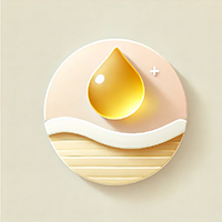 Oil phase icon with a golden droplet layered over flowing waves, representing nourishing carrier oils and lipid-based ingredients in skincare formulations.