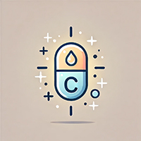Vitamin icon featuring a capsule with a droplet symbol, representing antioxidant vitamins used in ORY Skincare to support skin health and protect against environmental stressors.