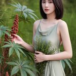 Woman holding fresh rosemary beside castor plants — natural castor rosemary oil skincare ingredient for ORY Skincare.