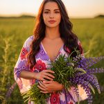 Woman holding fresh herbs in a field, symbolizing retinol as an ORY Skincare ingredient known for supporting skin renewal and smoother-looking complexion.