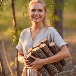Woman standing in a wooded setting holding natural willow bark, representing ORY Skincare’s use of willow bark extract as a botanical exfoliating ingredient known for clarifying, smoothing, and balancing the skin.